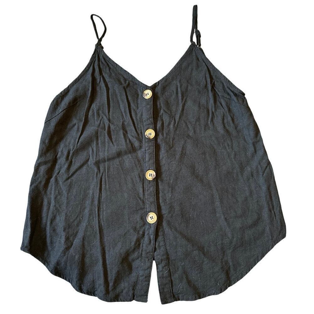 Hayden Los Angeles Black Linen Blend Button Down Tank Size Medium
